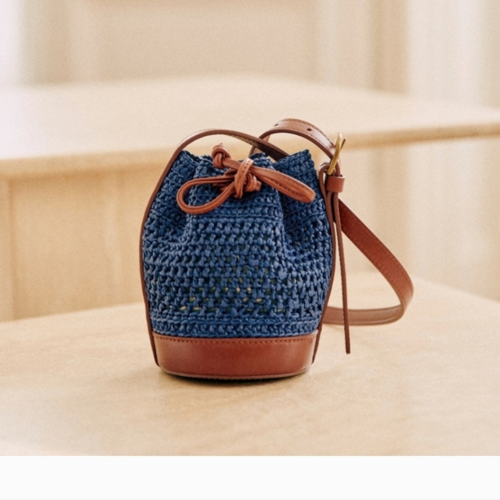 Nwt! Sezane Nano Farrow Bucket Bag Blue And Brown